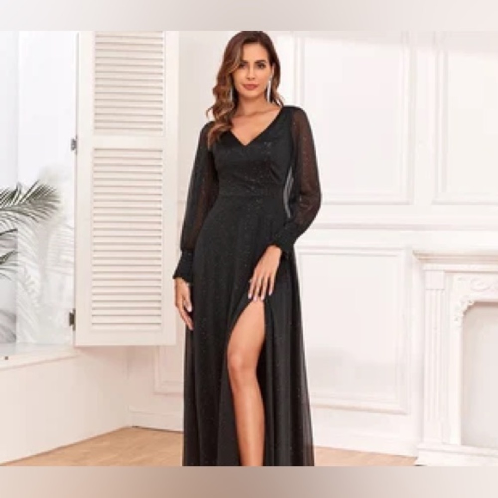 Formal, long sleeve, side split, V-neck, New Year’s Eve or gala event gown